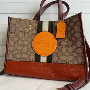 Coach Dempsey Tote 22 In Signature Jacquard With Stripe And Coach Patch.
